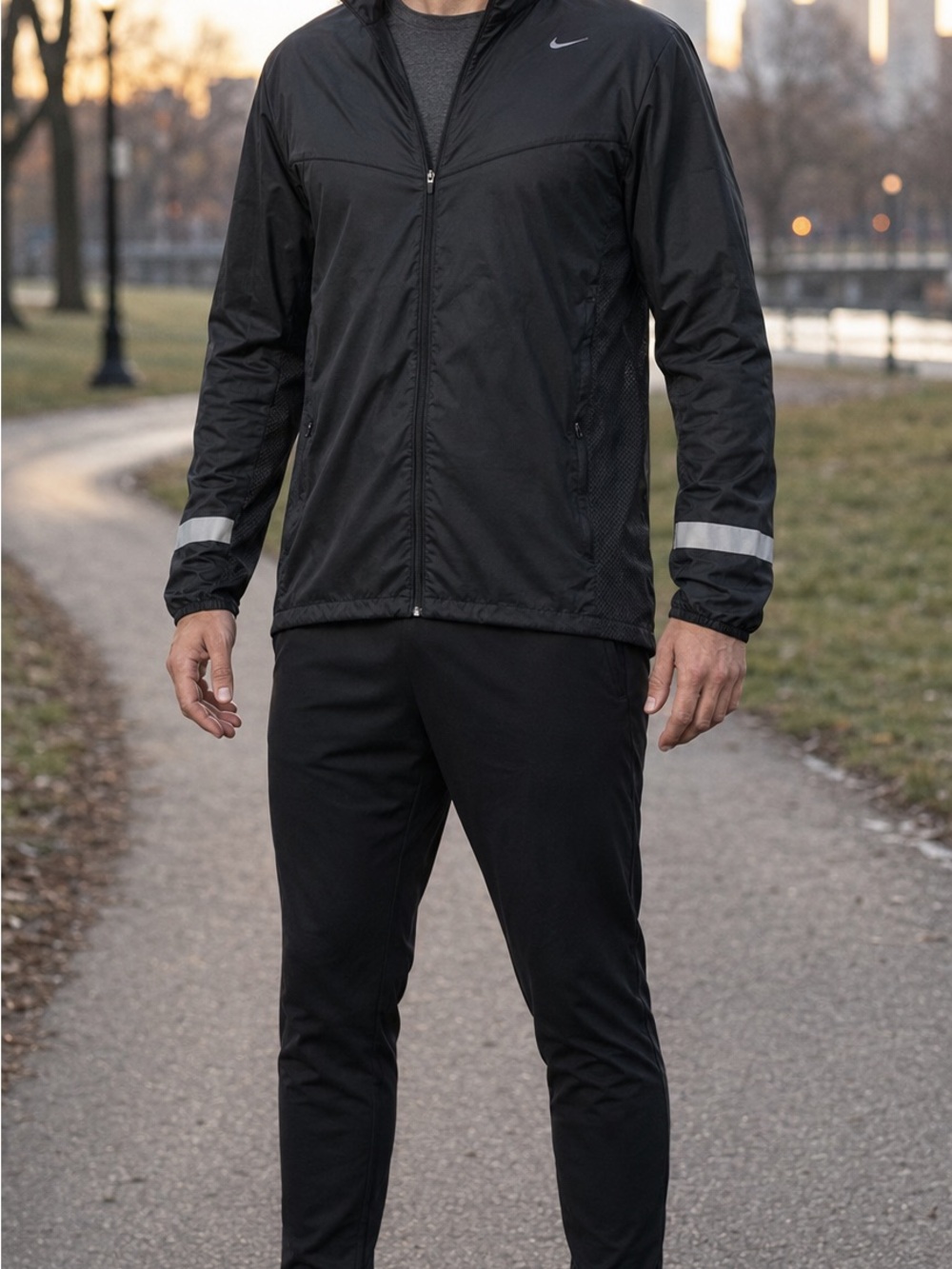 Nike Vapor Running Jacket Men’s L Black Reflective Full Zip Lightweight 465390